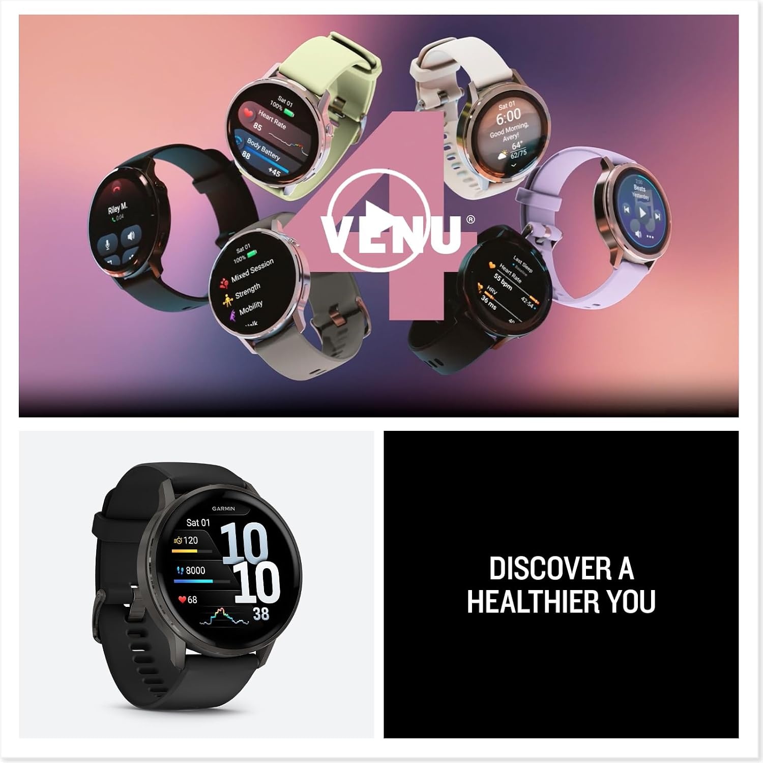 image:imageGarmin Venu 4 45mm Advanced Health and Fitness GPS Smartwatch Bright and Colorful Display Builtin Flashlight 12 Days of Battery Life Slate with Black Silicone Band 45mm Amoled GPS Smartwatch Builtin Flashlight Up to 12 Days Battery SPO2 Wrist Hr Garmin PaySlate