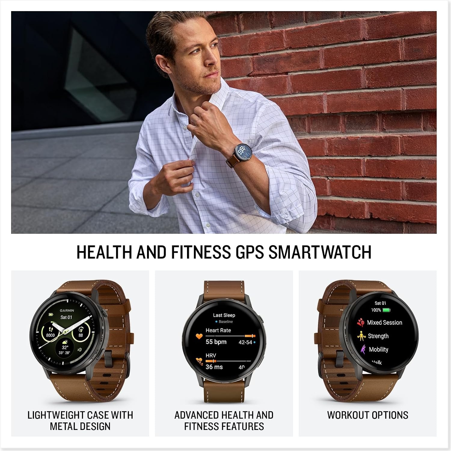 image:imageGarmin Venu 4 45mm Advanced Health and Fitness GPS Smartwatch Bright and Colorful Display Builtin Flashlight 12 Days of Battery Life Slate with Black Silicone Band 45mm Amoled GPS Smartwatch Builtin Flashlight Up to 12 Days Battery SPO2 Wrist Hr Garmin PayBlack and Brown