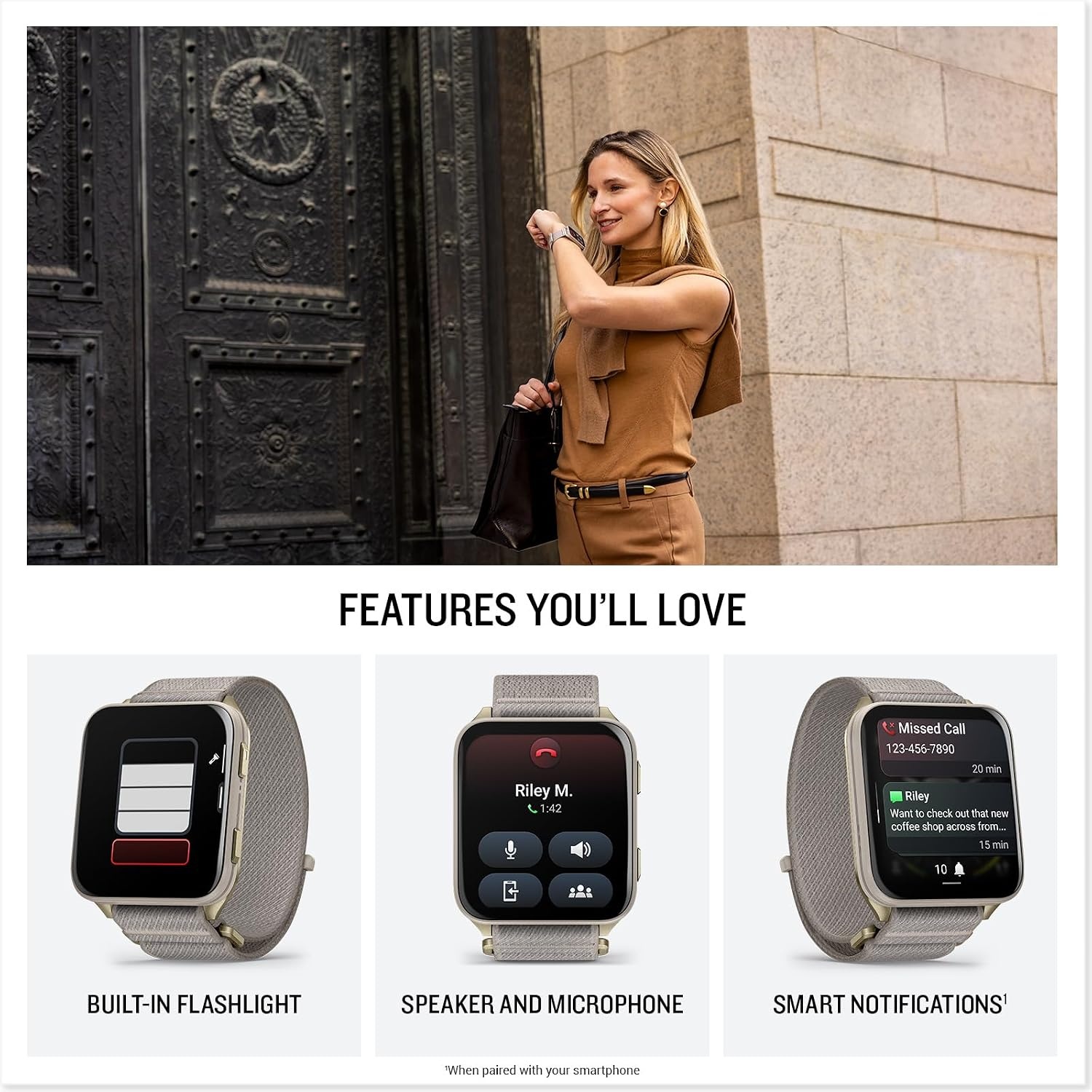 image:imageGarmin Venu X1 Thin and Lightweight GPS Smartwatch AMOLED Display Advanced Health and Fitness Features Black with Slate Titanium Caseback and ComfortFit Nylon Band 2 Amoled Display 8mm Thin Case Titanium Caseback Comfortfit Nylon Band Up to 8 Days Battery 5 AtmSoft Gold with French Gray