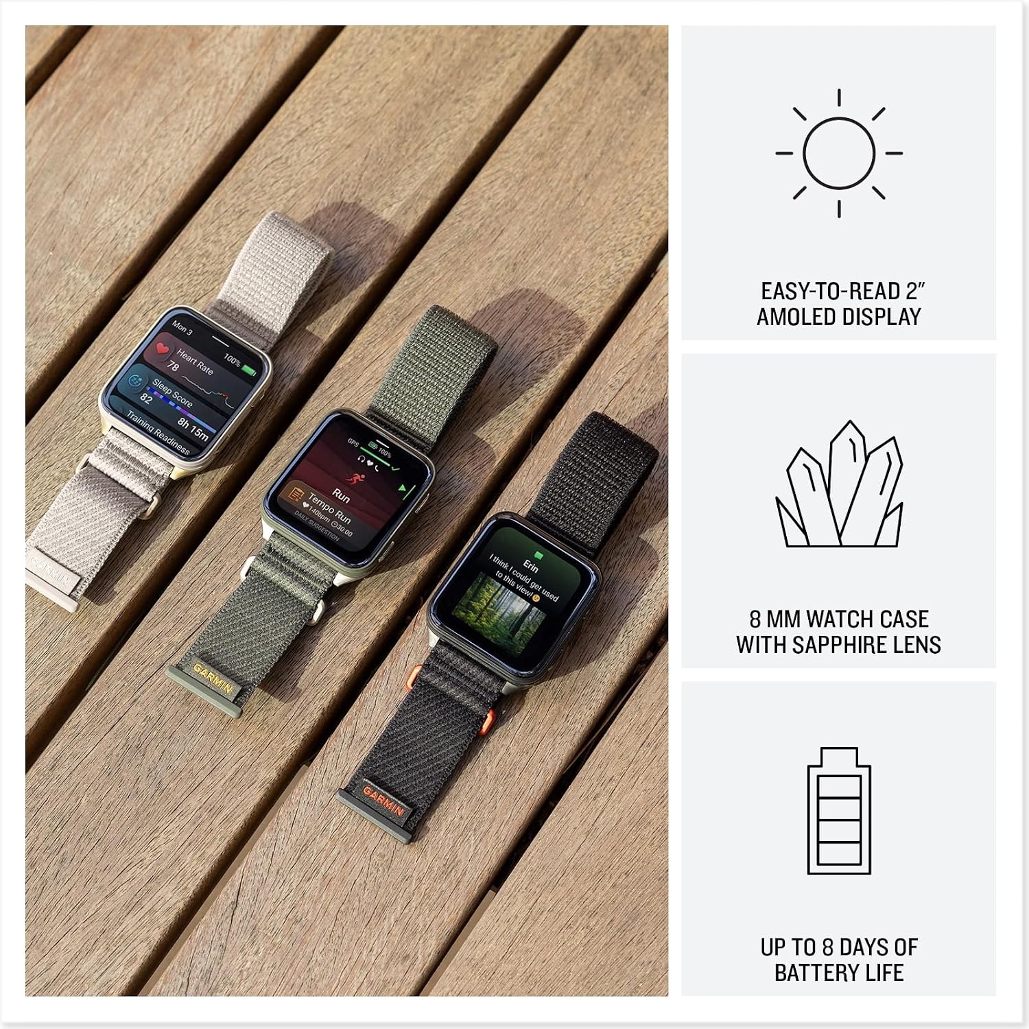 image:imageGarmin Venu X1 Thin and Lightweight GPS Smartwatch AMOLED Display Advanced Health and Fitness Features Black with Slate Titanium Caseback and ComfortFit Nylon Band 2 Amoled Display 8mm Thin Case Titanium Caseback Comfortfit Nylon Band Up to 8 Days Battery 5 AtmSoft Gold with French Gray