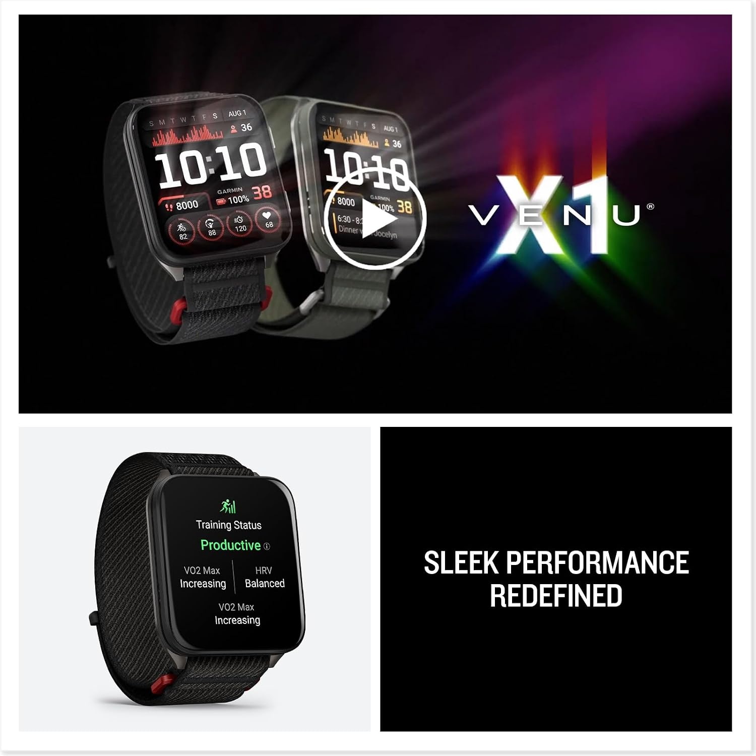 image:imageGarmin Venu X1 Thin and Lightweight GPS Smartwatch AMOLED Display Advanced Health and Fitness Features Black with Slate Titanium Caseback and ComfortFit Nylon Band 2 Amoled Display 8mm Thin Case Titanium Caseback Comfortfit Nylon Band Up to 8 Days Battery 5 AtmBlack