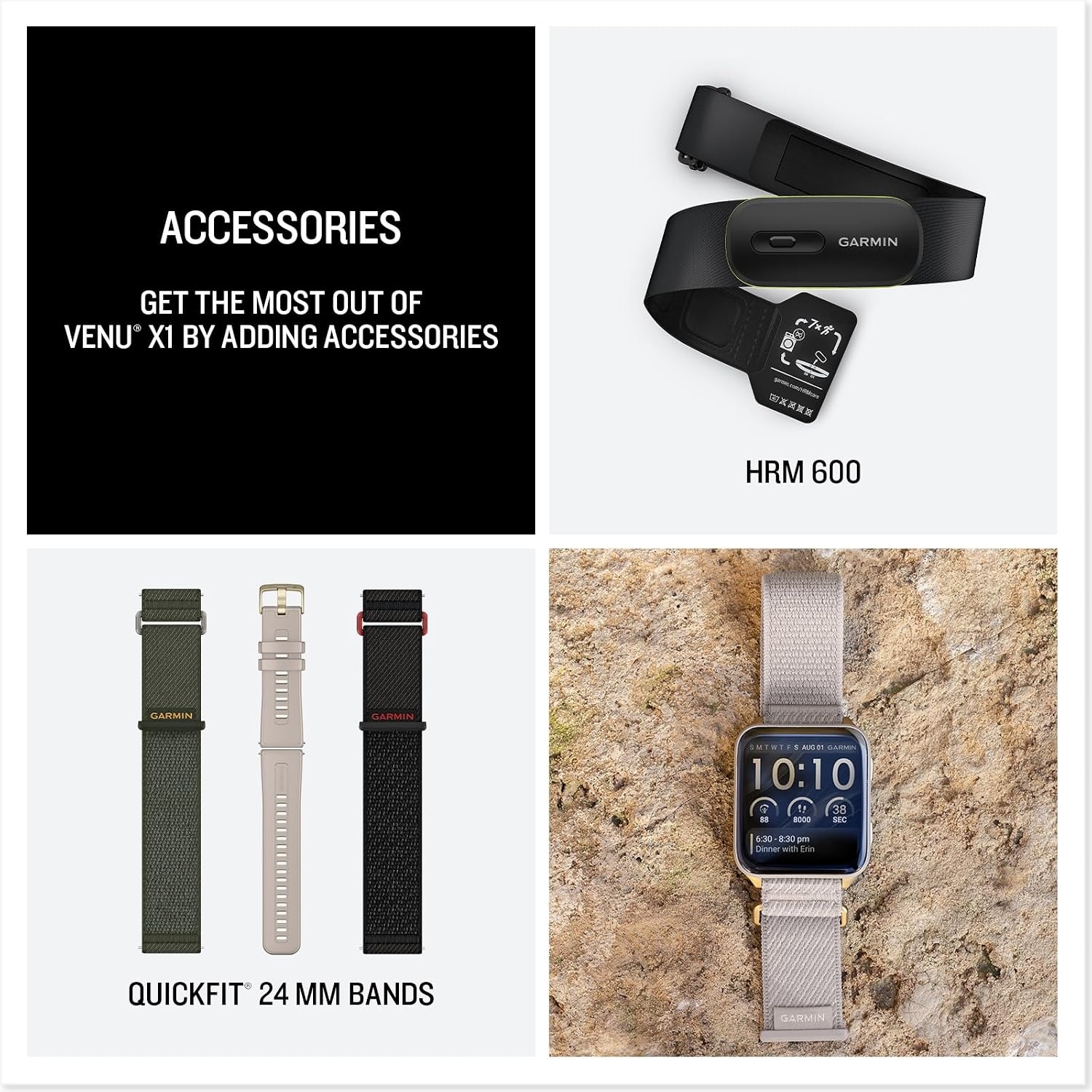 image:imageGarmin Venu X1 Thin and Lightweight GPS Smartwatch AMOLED Display Advanced Health and Fitness Features Black with Slate Titanium Caseback and ComfortFit Nylon Band 2 Amoled Display 8mm Thin Case Titanium Caseback Comfortfit Nylon Band Up to 8 Days Battery 5 AtmSoft Gold with French Gray