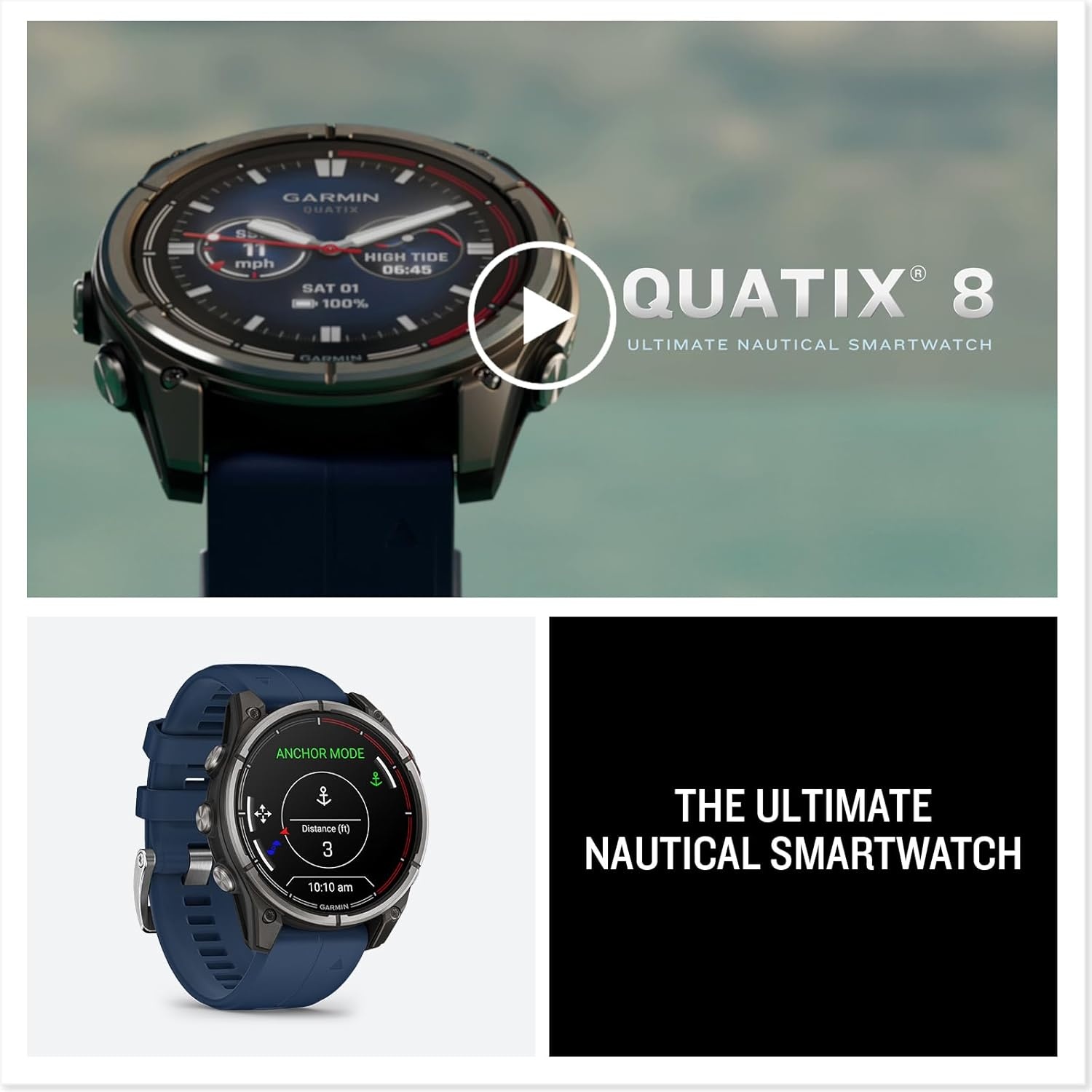 image:imageGarmin quatix 8 51 mm Marine GPS Smartwatch Bright AMOLED Display Chartplotter Controls Builtin Flashlight 247 Health amp Wellness Features Chartplotter and Autopilot Controls LED Flashlight MultiGnss Wrist Hr and Pulse Ox47mm
