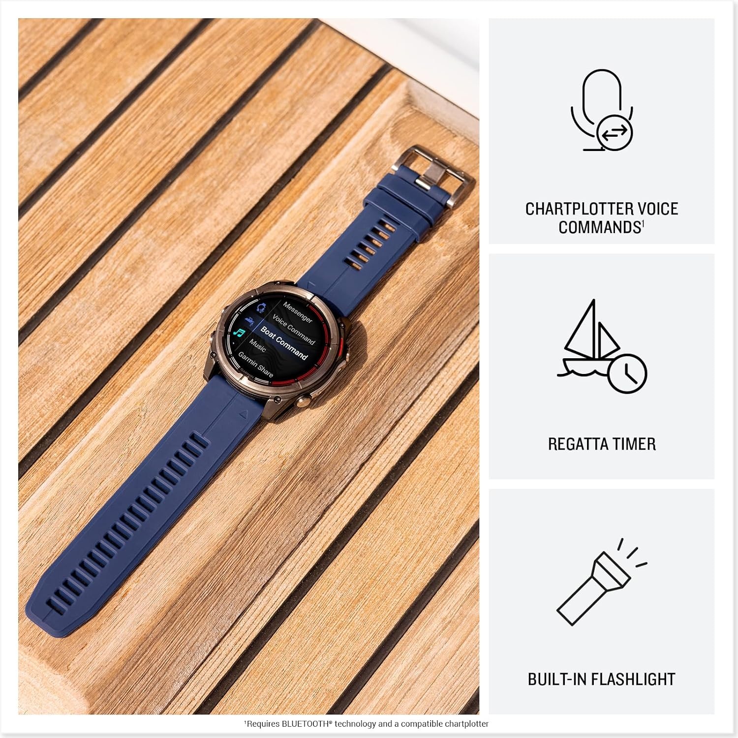 image:imageGarmin quatix 8 51 mm Marine GPS Smartwatch Bright AMOLED Display Chartplotter Controls Builtin Flashlight 247 Health amp Wellness Features Chartplotter and Autopilot Controls LED Flashlight MultiGnss Wrist Hr and Pulse Ox51mm