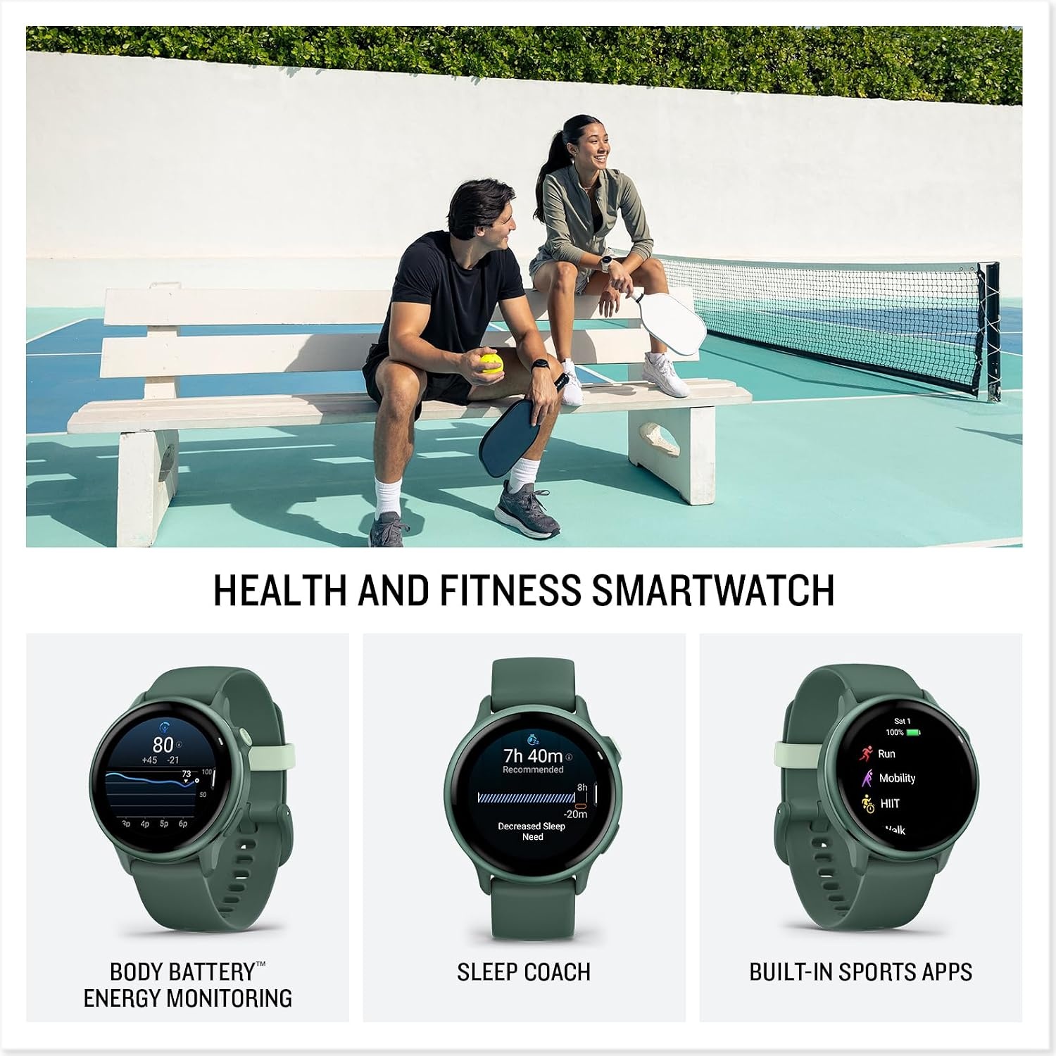 image:imageGarmin vvoactive 6 Health and Fitness GPS Smartwatch AMOLED Display Up to 11 Days Battery Metallic Jasper Green with Matching Band 42mm GPS Smartwatch 12 Amoled Up to 11 Days Battery Metallic Jasper Green with Matching BandJasper Green