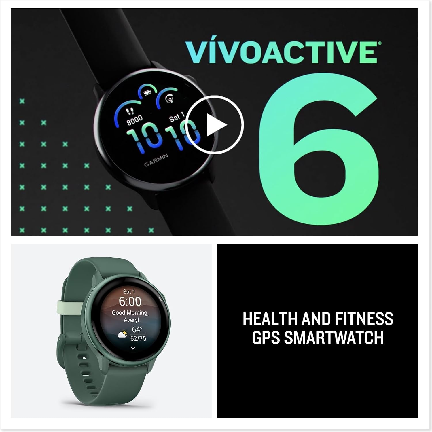 image:imageGarmin vvoactive 6 Health and Fitness GPS Smartwatch AMOLED Display Up to 11 Days Battery Metallic Jasper Green with Matching Band 42mm GPS Smartwatch 12 Amoled Up to 11 Days Battery Metallic Jasper Green with Matching BandJasper Green