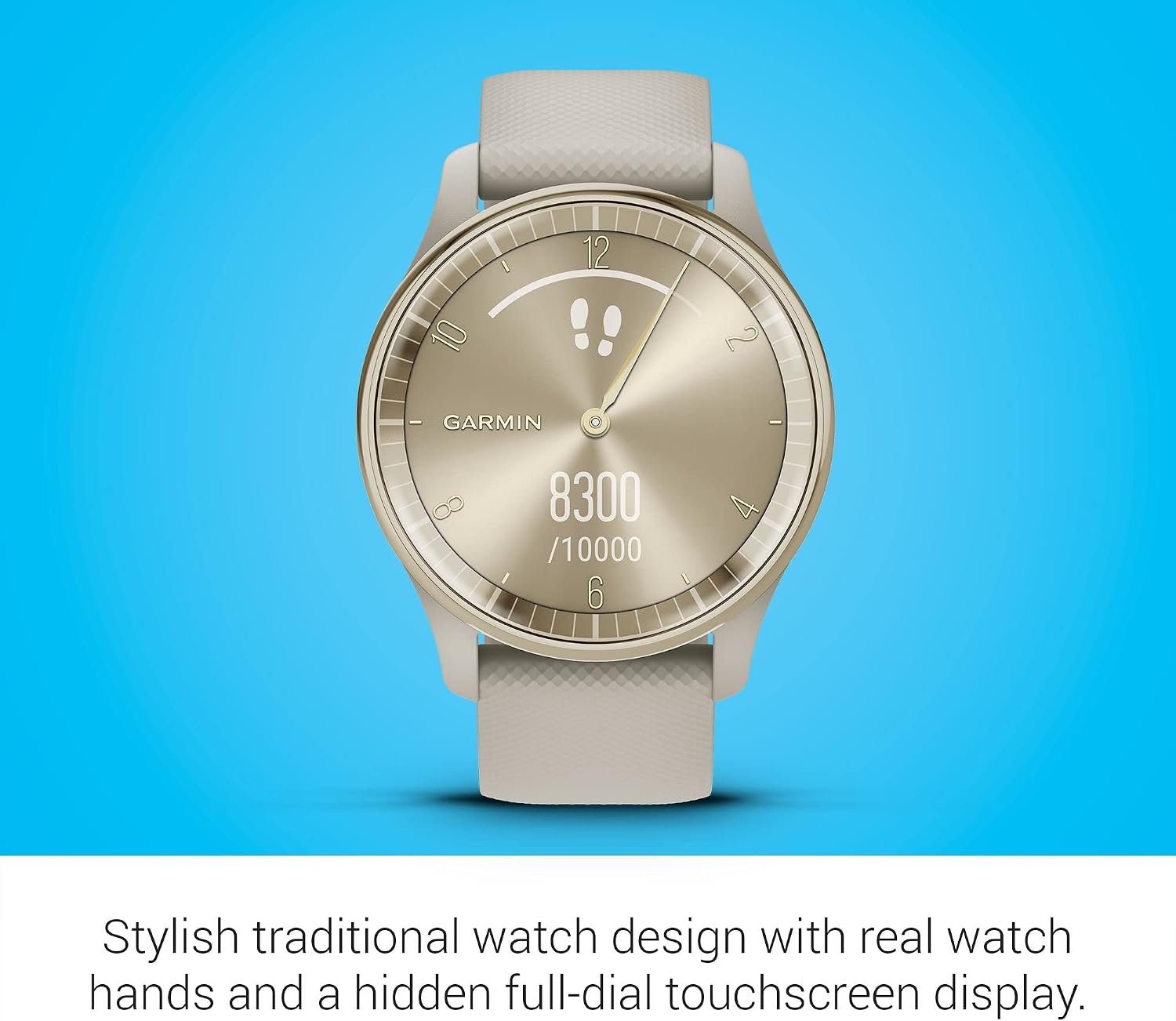 image:imageGarmin vvomove Trend Stylish Hybrid Smartwatch LongLasting Battery Life Dynamic Watch Hands and Touchscreen Display Peach Gold Stainless Steel Bezel with Ivory Case and Silicone BandFrench Gray