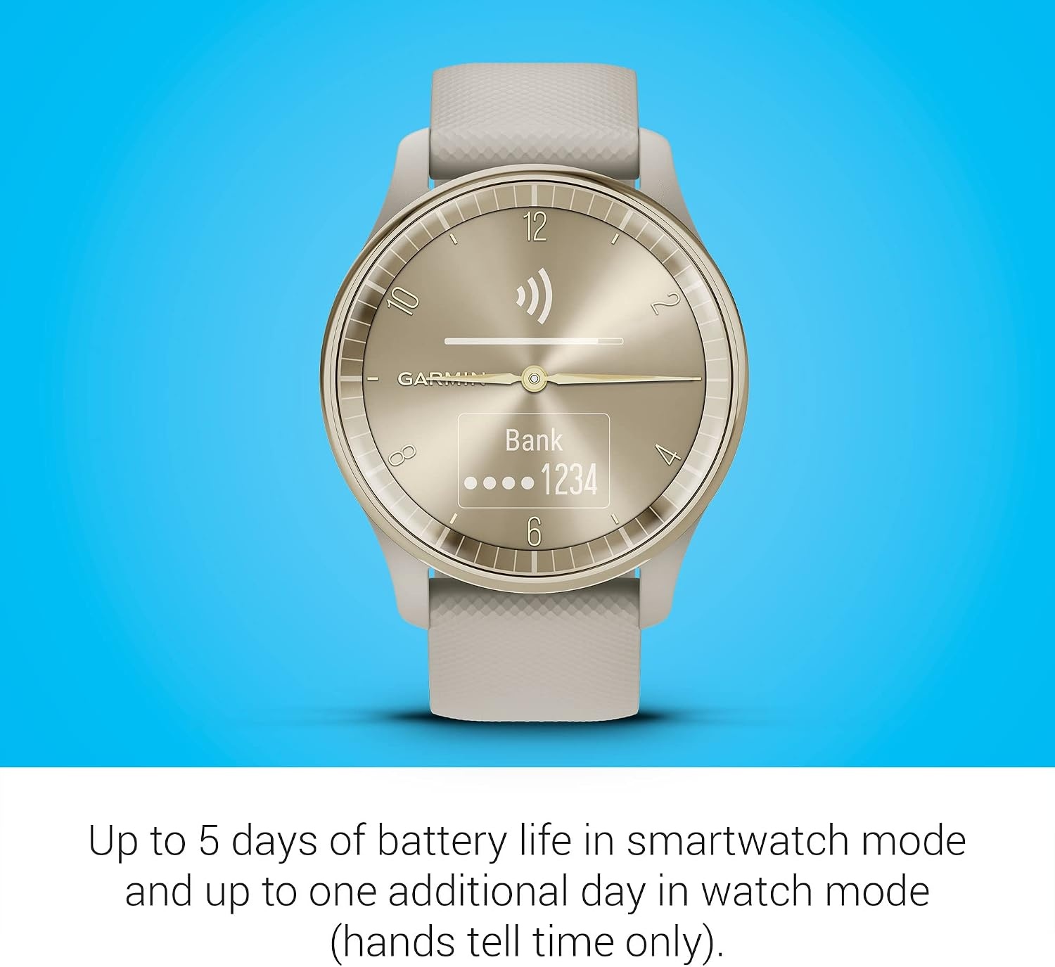 image:imageGarmin vvomove Trend Stylish Hybrid Smartwatch LongLasting Battery Life Dynamic Watch Hands and Touchscreen Display Peach Gold Stainless Steel Bezel with Ivory Case and Silicone BandFrench Gray