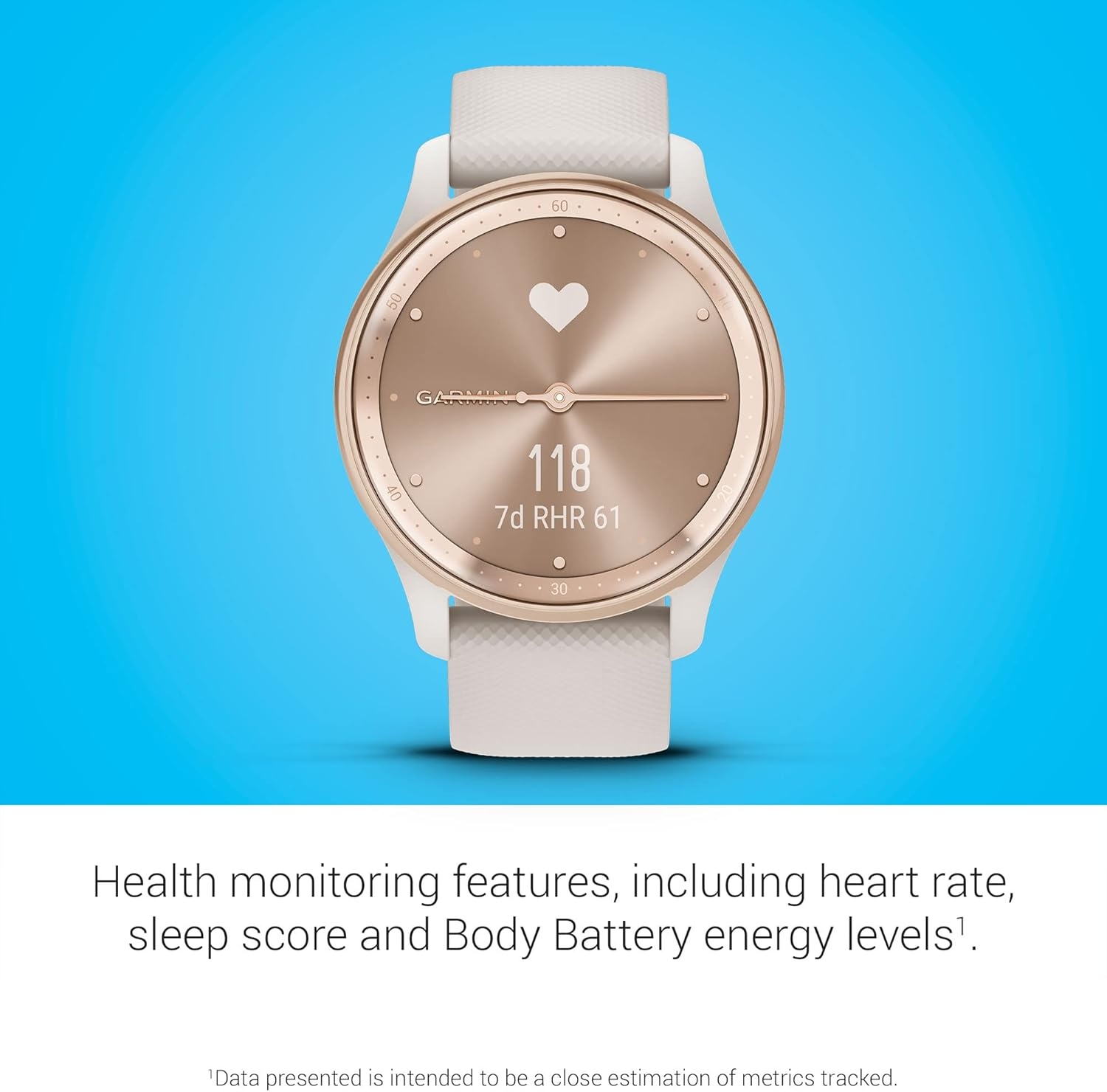 image:imageGarmin vvomove Trend Stylish Hybrid Smartwatch LongLasting Battery Life Dynamic Watch Hands and Touchscreen Display Peach Gold Stainless Steel Bezel with Ivory Case and Silicone BandIvory