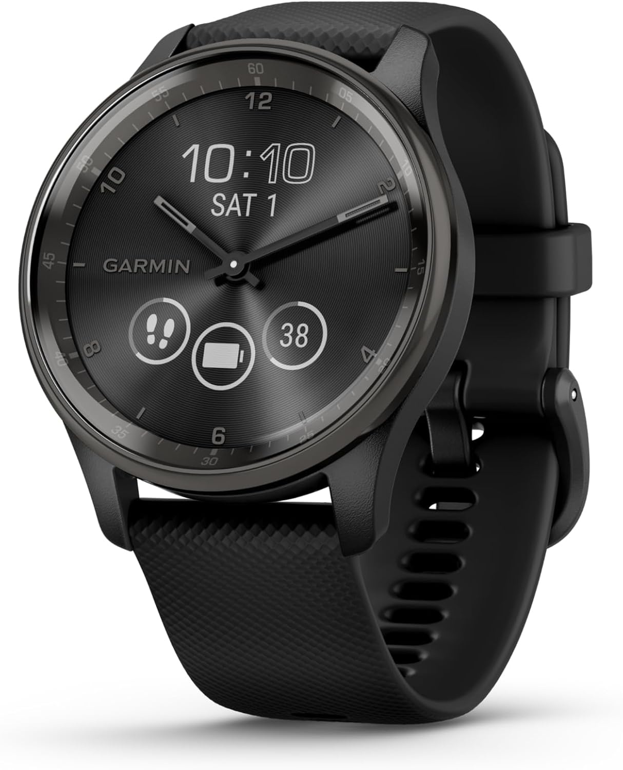 image:imageGarmin vvomove Trend Stylish Hybrid Smartwatch LongLasting Battery Life Dynamic Watch Hands and Touchscreen Display Peach Gold Stainless Steel Bezel with Ivory Case and Silicone BandBlack