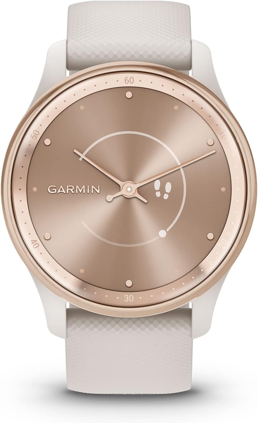 image:imageGarmin vvomove Trend Stylish Hybrid Smartwatch LongLasting Battery Life Dynamic Watch Hands and Touchscreen Display Peach Gold Stainless Steel Bezel with Ivory Case and Silicone BandIvory