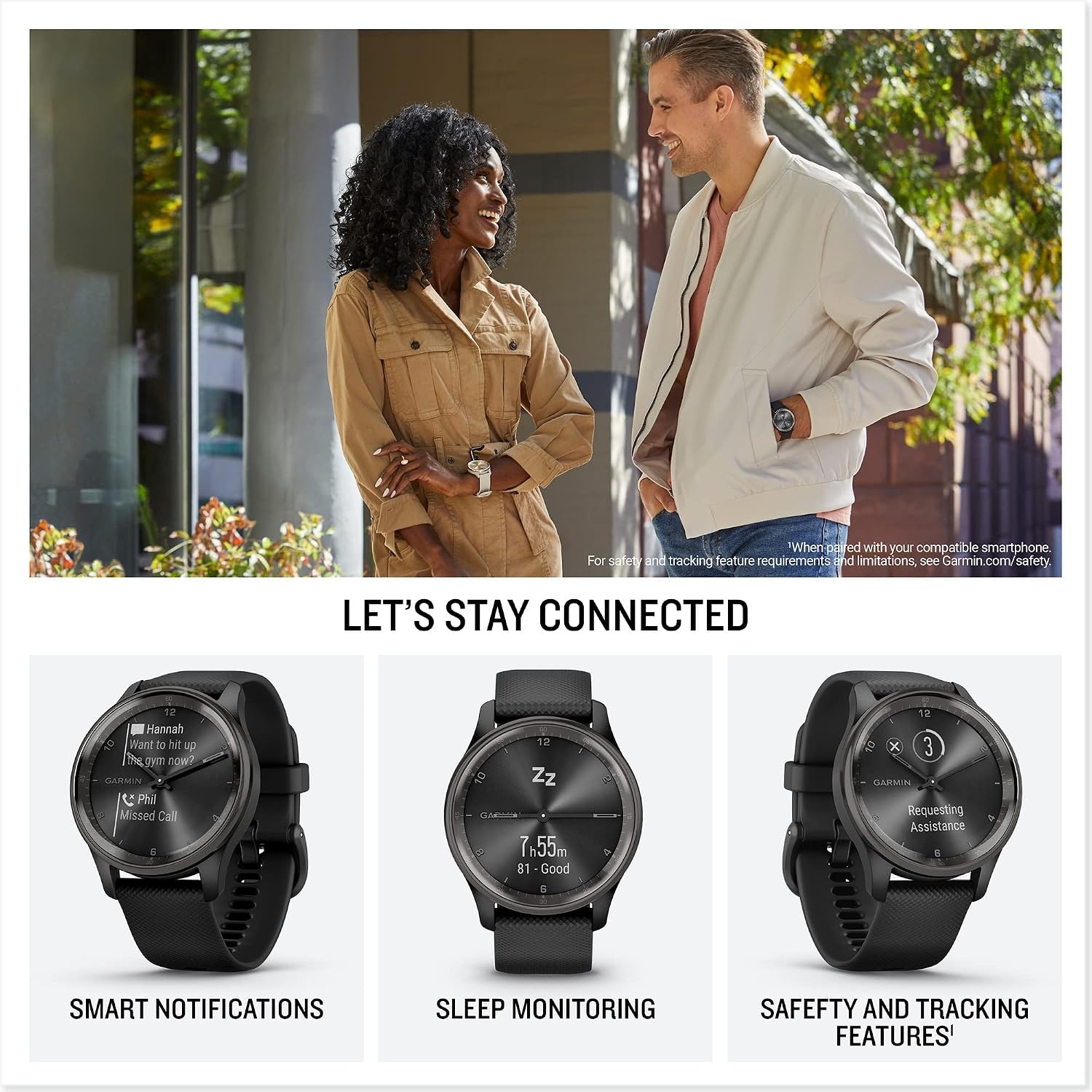 image:imageGarmin vvomove Trend Stylish Hybrid Smartwatch LongLasting Battery Life Dynamic Watch Hands and Touchscreen Display Peach Gold Stainless Steel Bezel with Ivory Case and Silicone BandBlack