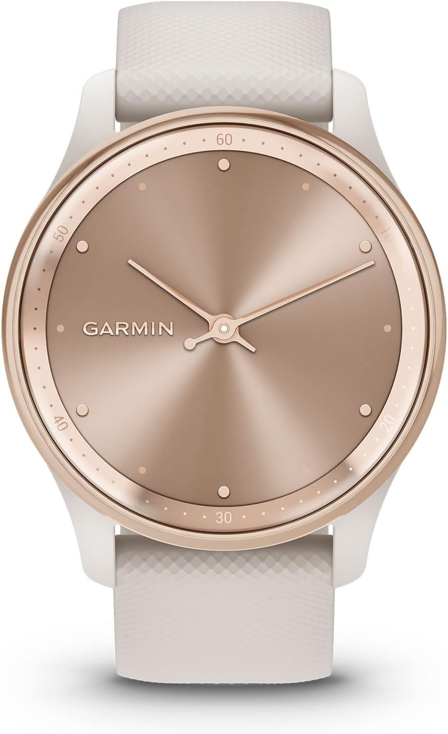 image:imageGarmin vvomove Trend Stylish Hybrid Smartwatch LongLasting Battery Life Dynamic Watch Hands and Touchscreen Display Peach Gold Stainless Steel Bezel with Ivory Case and Silicone BandIvory
