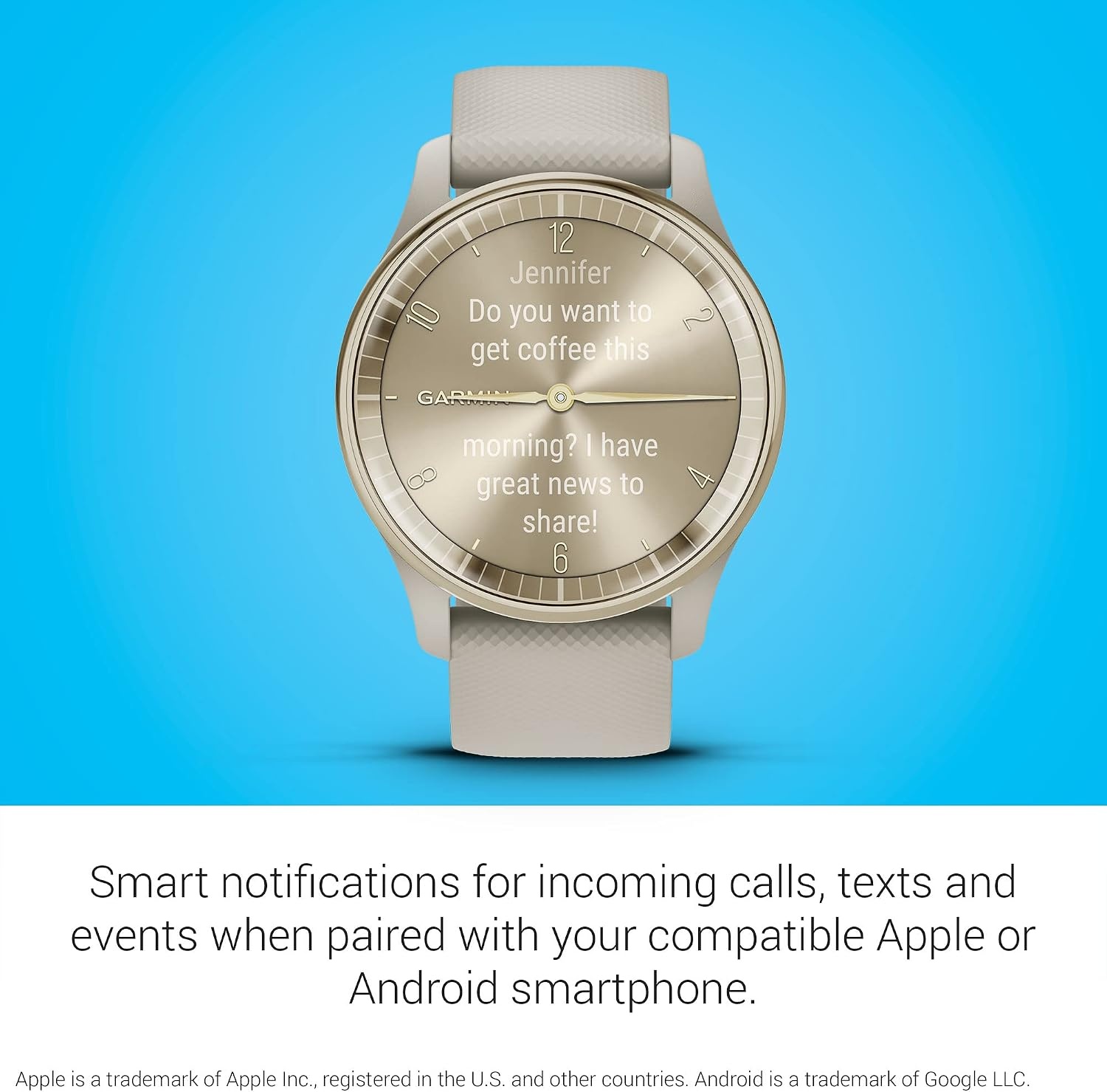 image:imageGarmin vvomove Trend Stylish Hybrid Smartwatch LongLasting Battery Life Dynamic Watch Hands and Touchscreen Display Peach Gold Stainless Steel Bezel with Ivory Case and Silicone BandFrench Gray