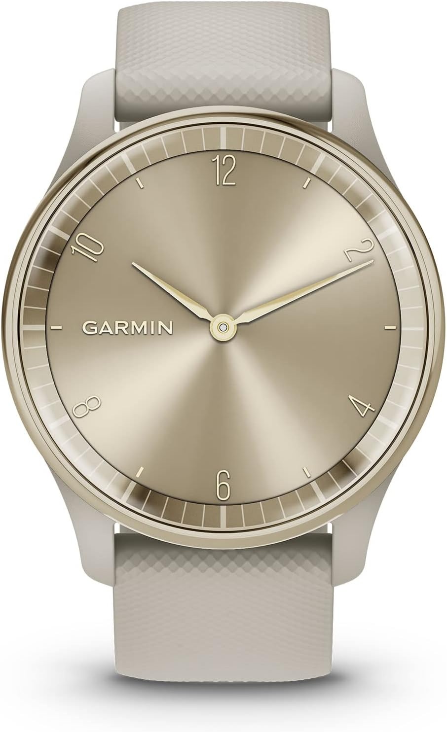 image:imageGarmin vvomove Trend Stylish Hybrid Smartwatch LongLasting Battery Life Dynamic Watch Hands and Touchscreen Display Peach Gold Stainless Steel Bezel with Ivory Case and Silicone BandFrench Gray