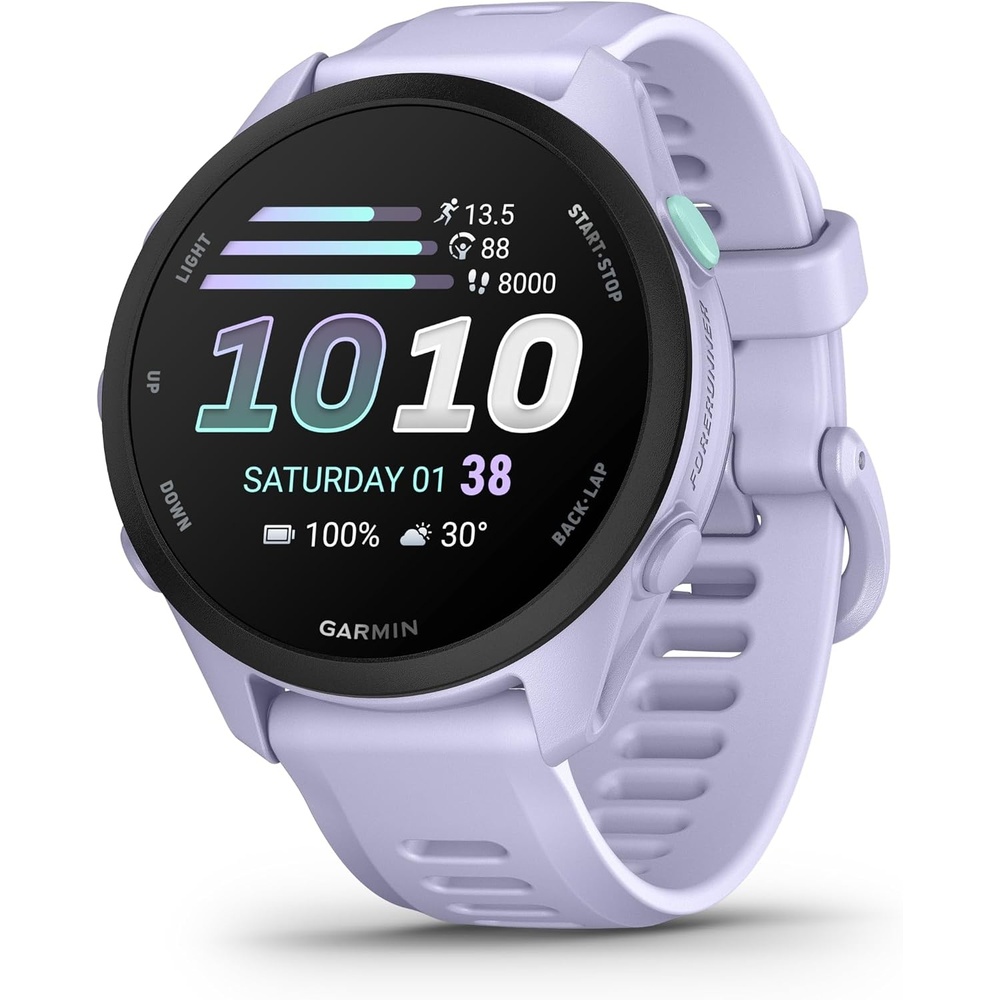 image:imageGarmin Forerunner 170 Music GPS Running Smartwatch Advanced Training Metrics and Recovery Insights Plus Music Storage Black with BlackAmp Yellow BandCool Lavendar