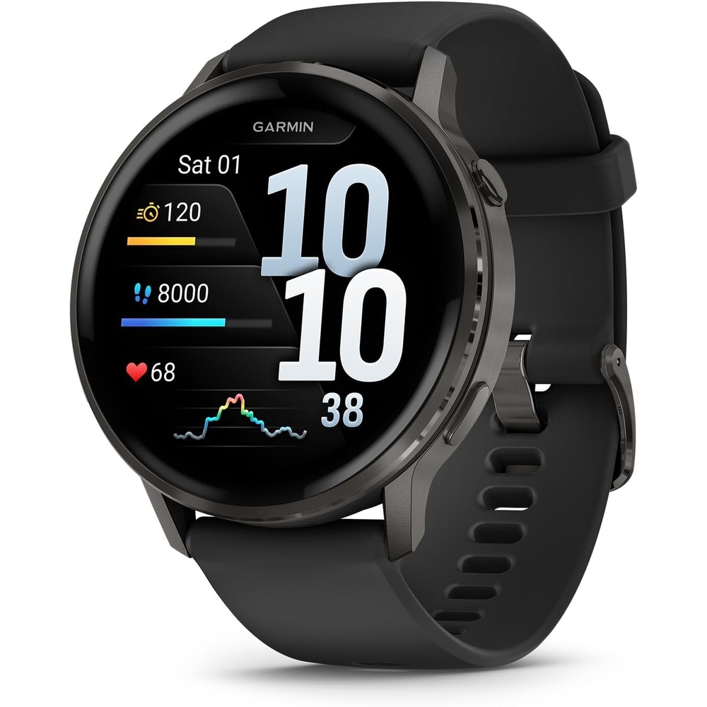 image:imageGarmin Venu 4 45mm Advanced Health and Fitness GPS Smartwatch Bright and Colorful Display Builtin Flashlight 12 Days of Battery Life Slate with Black Silicone Band 45mm Amoled GPS Smartwatch Builtin Flashlight Up to 12 Days Battery SPO2 Wrist Hr Garmin PaySlate