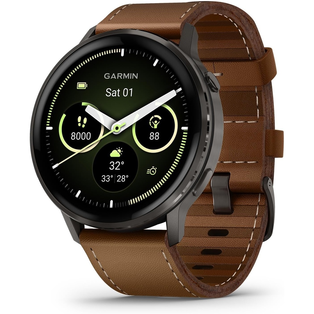 image:imageGarmin Venu 4 45mm Advanced Health and Fitness GPS Smartwatch Bright and Colorful Display Builtin Flashlight 12 Days of Battery Life Slate with Black Silicone Band 45mm Amoled GPS Smartwatch Builtin Flashlight Up to 12 Days Battery SPO2 Wrist Hr Garmin PayBlack and Brown
