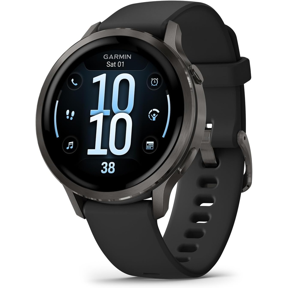 image:imageGarmin Venu 4 45mm Advanced Health and Fitness GPS Smartwatch Bright and Colorful Display Builtin Flashlight 12 Days of Battery Life Slate with Black Silicone Band 45mm Amoled GPS Smartwatch Builtin Flashlight Up to 12 Days Battery SPO2 Wrist Hr Garmin PaySlate and Black