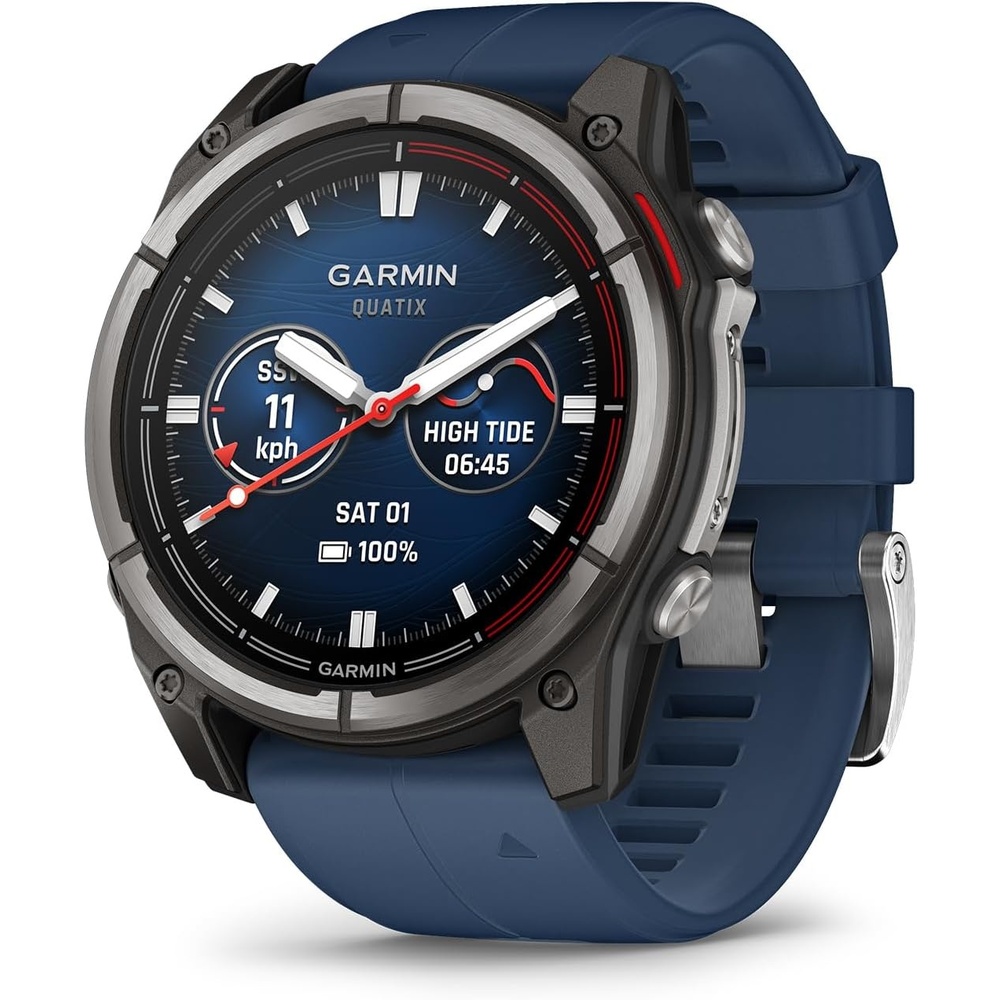 image:imageGarmin quatix 8 51 mm Marine GPS Smartwatch Bright AMOLED Display Chartplotter Controls Builtin Flashlight 247 Health amp Wellness Features Chartplotter and Autopilot Controls LED Flashlight MultiGnss Wrist Hr and Pulse Ox51mm