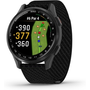 Garmin Approach® S50, Advanced Golf GPS Smartwatch, AMOLED Display, On-Course Features, Wrist-Based Heart Rate, Cream Gold Aluminum Bezel with Ivory ComfortFit Nylon Band | Ivory Comfortfit Nylon Band, Wrist Heart Rate and Pulse Ox, Preloaded 43, 000 Plus Courses, On-Course GPS and Shot Tracking(Slate with Black Band)