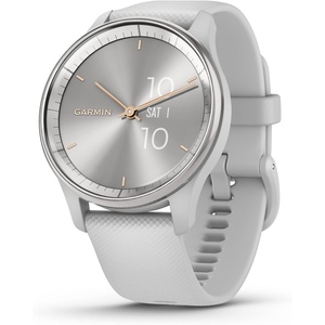 Garmin vívomove Trend, Stylish Hybrid Smartwatch, Long-Lasting Battery Life, Dynamic Watch Hands and Touchscreen Display, Peach Gold Stainless Steel Bezel with Ivory Case and Silicone Band(Mist Gray)