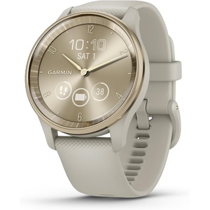 Garmin vívomove Trend, Stylish Hybrid Smartwatch, Long-Lasting Battery Life, Dynamic Watch Hands and Touchscreen Display, Peach Gold Stainless Steel Bezel with Ivory Case and Silicone Band(French Gray)